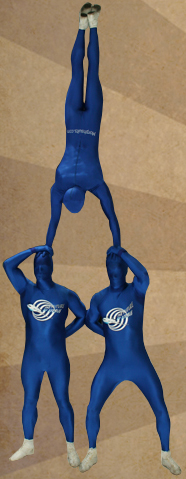Morph suited acrobats! Handstand on heads